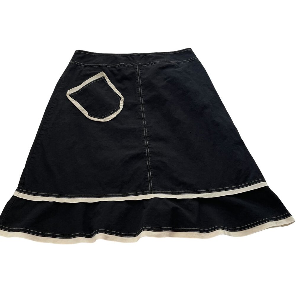 Neesh by DAR A Line Skirt Size Large L Black w/ White Trim Pocket Flutter Hem